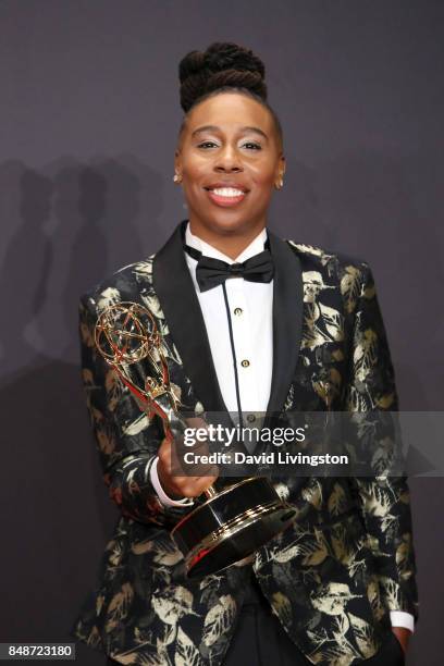 Actor Lena Waithe, winner of Outstanding Writing for a Comedy Series for 'Master of None,' poses in the press room during the 69th Annual Primetime...