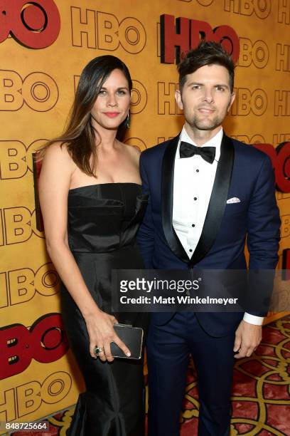 Producer Naomi Scott and actor Adam Scott attend HBO's Post Emmy Awards Reception at The Plaza at the Pacific Design Center on September 17, 2017 in...