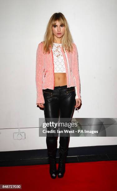 Suki Waterhouse arriving at a gala screening of the film Pusher at the Hackney Picturehouse, London.