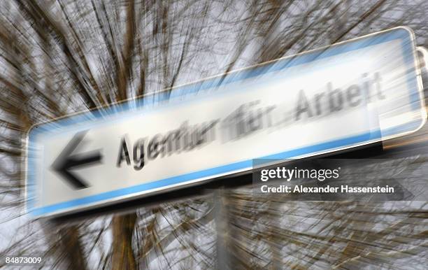 Sign points the way to the Unemployment agency on February 13, 2009 in Erding, Germany.