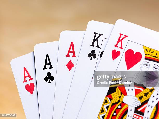 poker hand full house. - ace of diamonds stock pictures, royalty-free photos & images