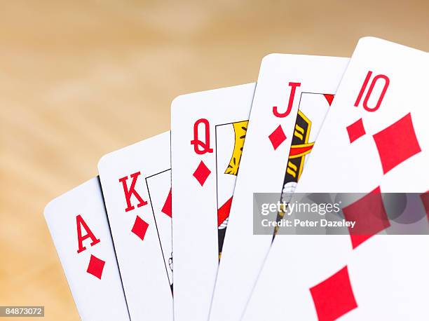 poker hand diamond running flush. - ace of diamonds stock pictures, royalty-free photos & images