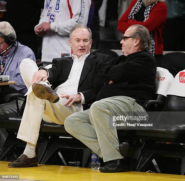 Bill O'Reilly and Jack Nicholson attend the Los Angeles Lakers vs Atlanta Hawks game at the Staples Center on February 17, 2009 in Los Angeles,...