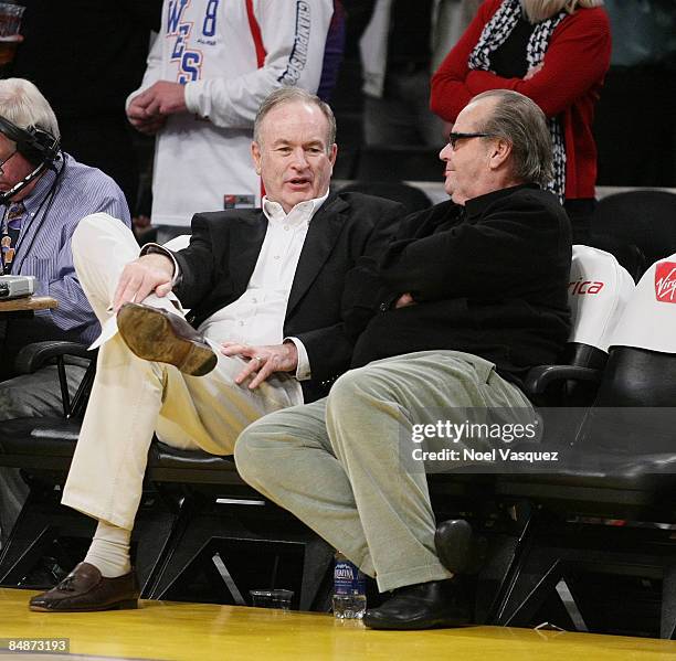 Bill O'Reilly and Jack Nicholson attend the Los Angeles Lakers vs Atlanta Hawks game at the Staples Center on February 17, 2009 in Los Angeles,...