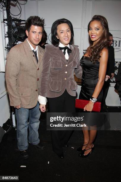 Brandon Michael Vayda, Chocheng and Miss USA Crystle Stewart attend Chocheng Fall 2009 during Mercedes-Benz Fashion Week at The Salon in Bryant Park...