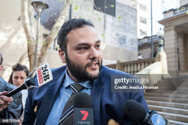 Abbas Soukie lawyer for Fadi Ibrahim leaves Sydney Central Local Court after Fadi Ibrahim was granted bail on September 18, 2017 in Sydney,...