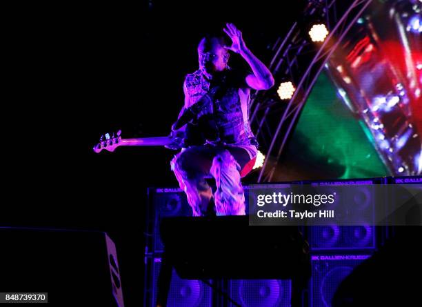 Flea and Anthony Kiedis of Red Hot Chili Peppers perform onstage during Day 3 at The Meadows Music & Arts Festival at Citi Field on September 17,...