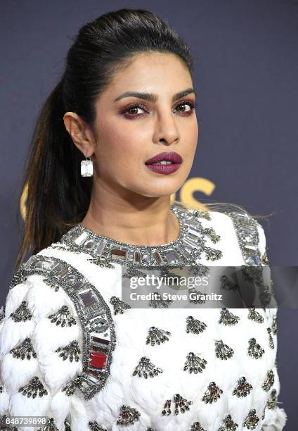 Priyanka Chopra arrives at the 69th Annual Primetime Emmy Awards at Microsoft Theater on September 17, 2017 in Los Angeles, California.