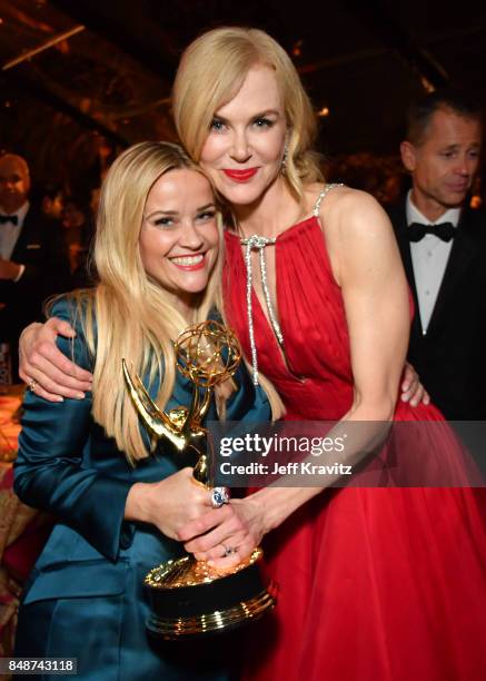 Reese Witherspoon and Nicole Kidman at the HBO's Official 2017 Emmy After Party at The Plaza at the Pacific Design Center on September 17, 2017 in...