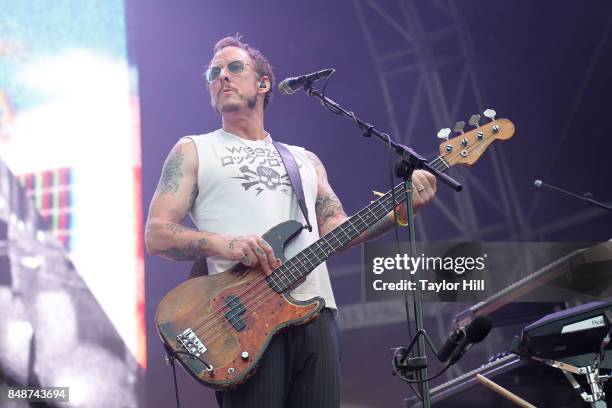 Scott Shriner of Weezer performs onstage during Day 3 at The Meadows Music & Arts Festival at Citi Field on September 17, 2017 in New York City.