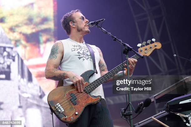 Scott Shriner of Weezer performs onstage during Day 3 at The Meadows Music & Arts Festival at Citi Field on September 17, 2017 in New York City.