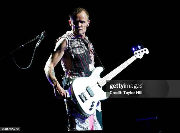 Flea of Red Hot Chili Peppers performs onstage during Day 3 at The Meadows Music & Arts Festival at Citi Field on September 17, 2017 in New York City.