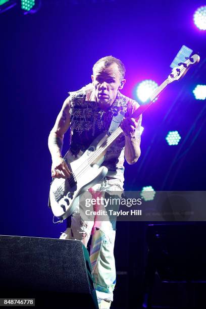 Flea of Red Hot Chili Peppers performs onstage during Day 3 at The Meadows Music & Arts Festival at Citi Field on September 17, 2017 in New York City.