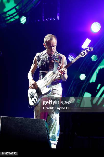 Flea of Red Hot Chili Peppers performs onstage during Day 3 at The Meadows Music & Arts Festival at Citi Field on September 17, 2017 in New York City.