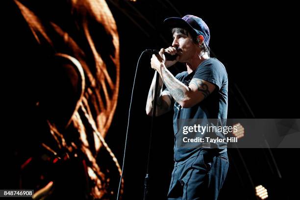 Anthony Kiedis of Red Hot Chili Peppers performs onstage during Day 3 at The Meadows Music & Arts Festival at Citi Field on September 17, 2017 in New...