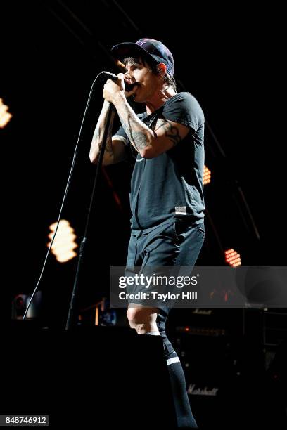 Anthony Kiedis of Red Hot Chili Peppers performs onstage during Day 3 at The Meadows Music & Arts Festival at Citi Field on September 17, 2017 in New...