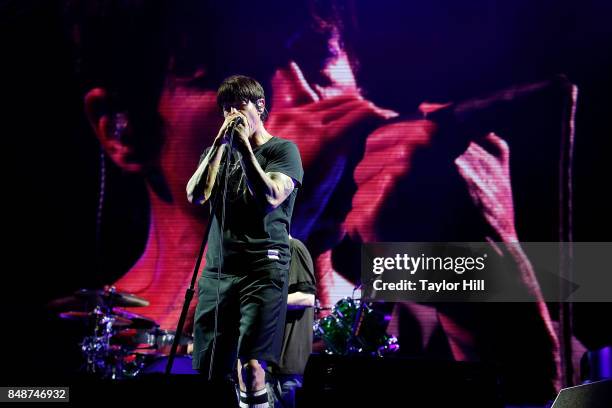 Anthony Kiedis of Red Hot Chili Peppers performs onstage during Day 3 at The Meadows Music & Arts Festival at Citi Field on September 17, 2017 in New...