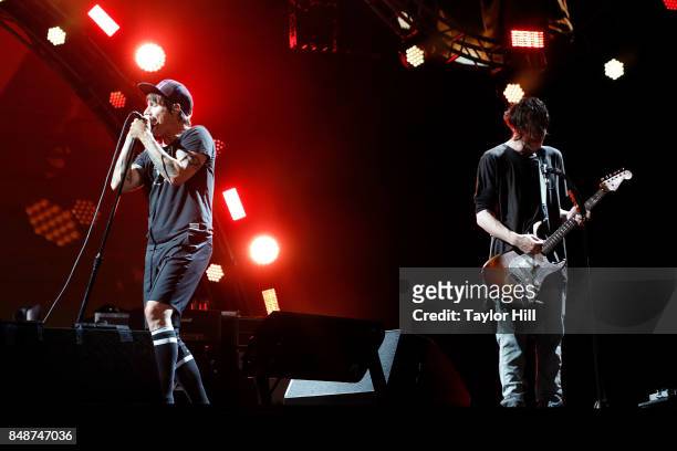 Anthony Kiedis and Josh Klinghoffer of Red Hot Chili Peppers perform onstage during Day 3 at The Meadows Music & Arts Festival at Citi Field on...