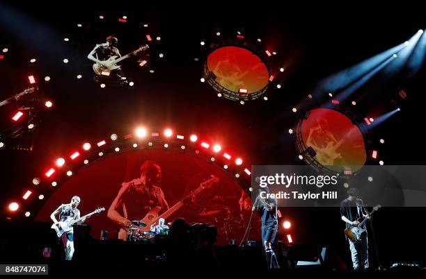 Flea, Chad Smith, Anthony Kiedis and Josh Klinghoffer of Red Hot Chili Peppers perform onstage during Day 3 at The Meadows Music & Arts Festival at...