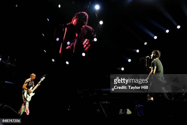 Flea, Chad Smith, Anthony Kiedis and Josh Klinghoffer of Red Hot Chili Peppers perform onstage during Day 3 at The Meadows Music & Arts Festival at...