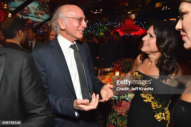 Larry David and Julia Louis-Dreyfus attend the HBO's Official 2017 Emmy After Party at The Plaza at the Pacific Design Center on September 17, 2017...