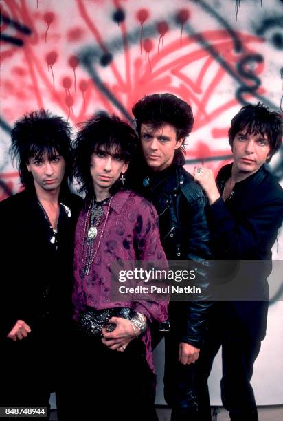 Portrait of the music group Lords of the New Church at the Metro, Chicago, Illinois, May 22, 1985. Pictured are, from left, Dave Tregunna, Stiv...