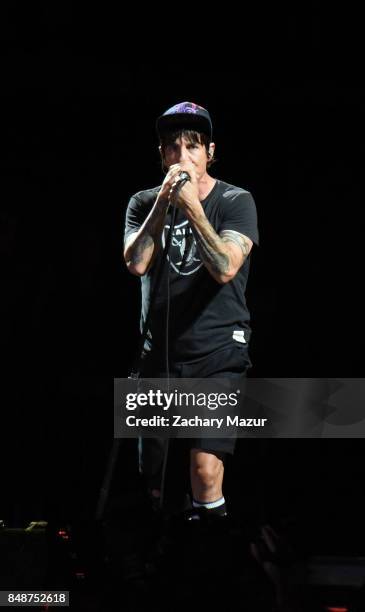 Anthony Kiedis of Red Hot Chili Peppers performs onstage during Day 3 at The Meadows Music & Arts Festival at Citi Field on September 17, 2017 in New...