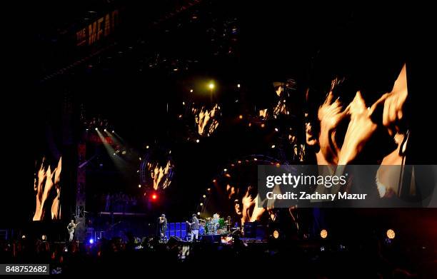 Flea, Anthony Kiedis, Josh Klinghoffer, and Chad Smith of Red Hot Chili Peppers perform onstage during Day 3 at The Meadows Music & Arts Festival at...