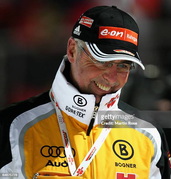 Uwe Muessiggang of Germany, head coach of the women's team looks happy after the Women's 15 km individual of the IBU Biathlon World Championships on...