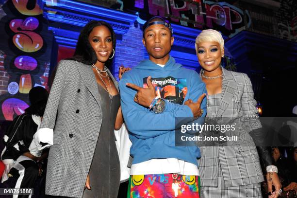 Kelly Rowland, Pharrell Williams and Monica attends VH1 Hip Hop Honors: The 90s Game Changers at Paramount Studios on September 17, 2017 in Los...