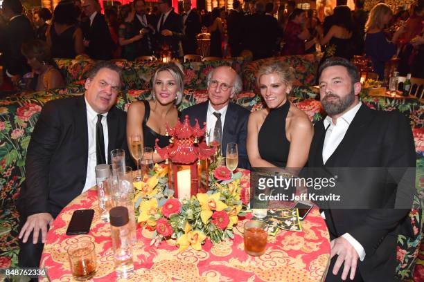 Jeff Garlin, Charissa Thompson, Larry David, Lindsay Shookus and Ben Affleck attend the HBO's Official 2017 Emmy After Party at The Plaza at the...