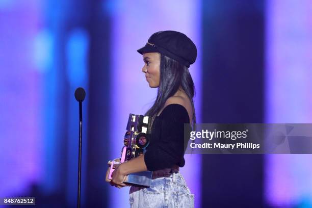 Regina Hall speaks onstage at VH1 Hip Hop Honors: The 90s Game Changers at Paramount Studios on September 17, 2017 in Los Angeles, California.