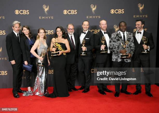 Actors Gary Cole, Clea DuVall, Anna Chlumsky, Julia Louis-Dreyfus, Kevin Dunn, Tony Hale, Matt Walsh, Sam Richardson, and Reid Scott pose in the...