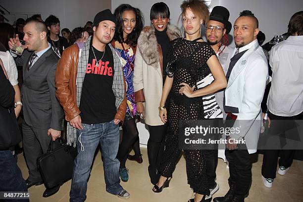 Trung, Rahma Mohamed, Danita King, Stacey McKenzie, Bayo Furlong and Jody Furlong attend the Adidas SLVR Label store opening on February 17, 2009 in...