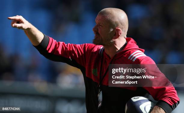 Harlequins' Coach Graham Rowntree during the pre match warm up prior to the Aviva Premiership match between Wasps and Harlequins at The Ricoh Arena...