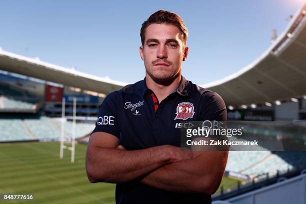 Connor Watson poses during a Sydney Roosters NRL training and media session at Allianz Stadium on September 18, 2017 in Sydney, Australia.