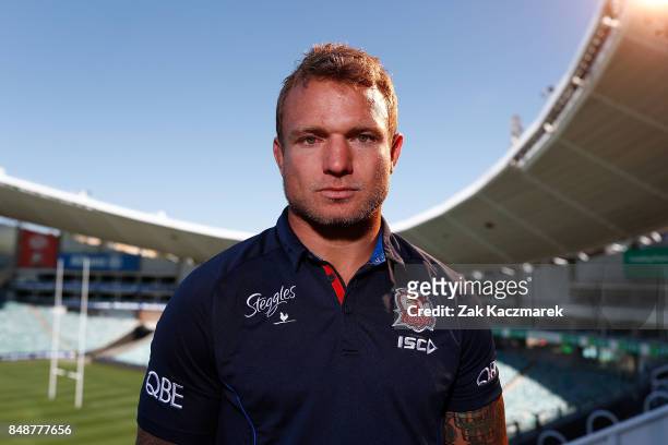 Jake Friend poses during a Sydney Roosters NRL training and media session at Allianz Stadium on September 18, 2017 in Sydney, Australia.