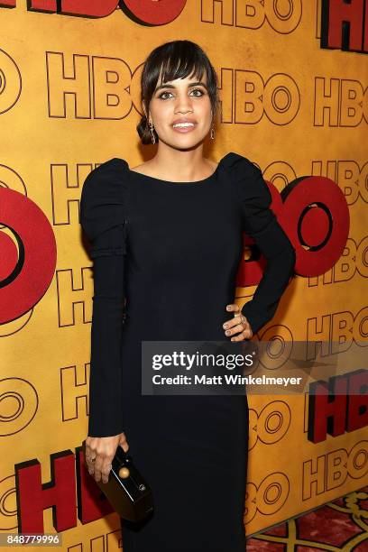 Natalie Morales attends HBO's Post Emmy Awards Reception at The Plaza at the Pacific Design Center on September 17, 2017 in Los Angeles, California.