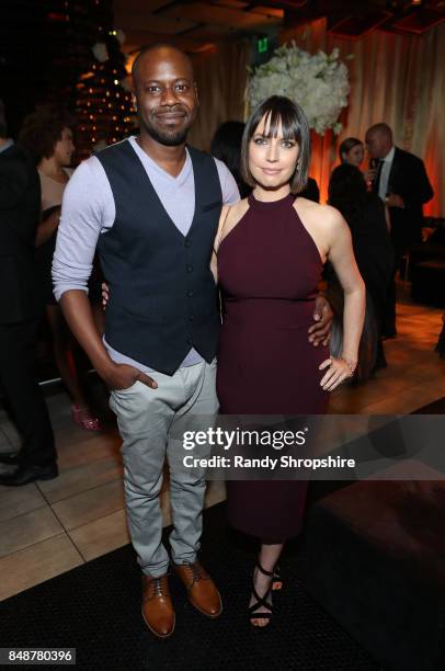 Actors Malcolm Barrett and Julie Ann Emery at AMC, BBCA and IFC Emmy party at BOA Steakhouse on September 17, 2017 in West Hollywood, California.