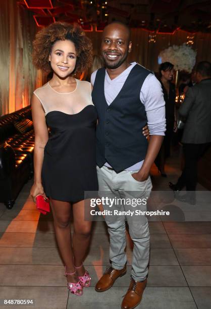 Actor Malcolm Barrett and guest at AMC, BBCA and IFC Emmy party at BOA Steakhouse on September 17, 2017 in West Hollywood, California.