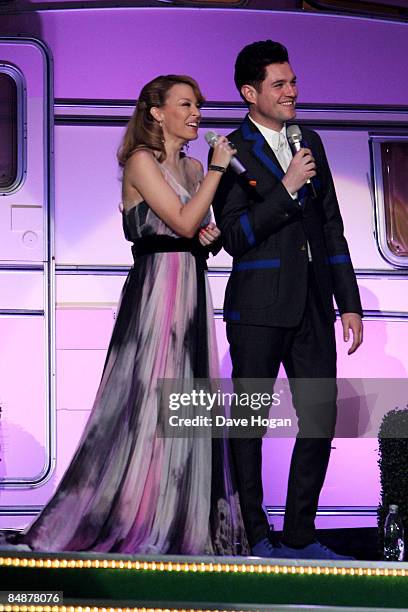 Kylie Minogue and Matthew Horne rehearse for the Brit Awards 2009 held at Earls Court on February 18, 2009 in London, England.