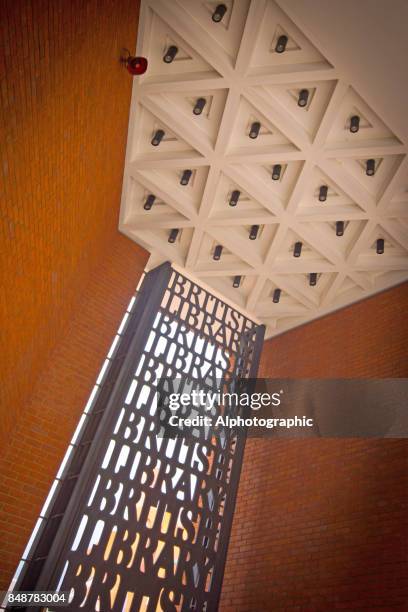 the british library entrance on euston road - british library stock pictures, royalty-free photos & images