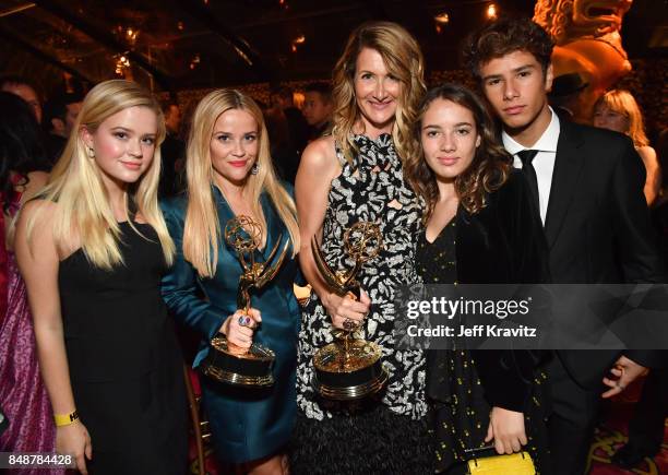 Ava Elizabeth Phillippe, Reese Witherspoon, Laura Dern, Jaya Harper and Ellery Walker Harper attend the HBO's Official 2017 Emmy After Party at The...