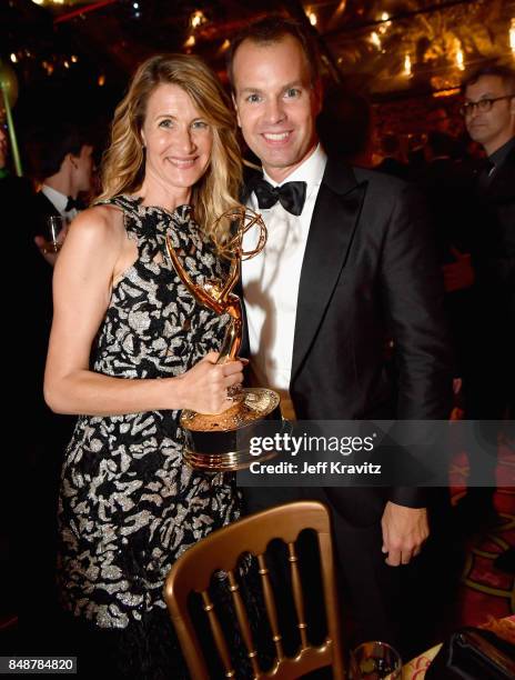 Laura Dern and President of HBO Programming Casey Bloys attend the HBO's Official 2017 Emmy After Party at The Plaza at the Pacific Design Center on...