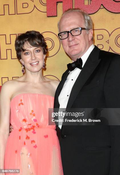 Carrie Coon and Tracy Letts attend HBO's Post Emmy Awards Reception at The Plaza at the Pacific Design Center on September 17, 2017 in Los Angeles,...