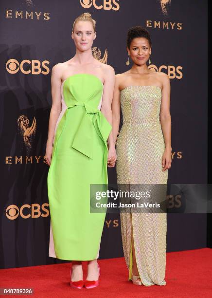 Actresses Mackenzie Davis and Gugu Mbatha-Raw attend the 69th annual Primetime Emmy Awards at Microsoft Theater on September 17, 2017 in Los Angeles,...