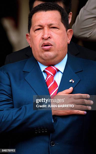 Venezuelan President Hugo Chavez during a ceremony with Chinese Vice-President Xi Jinping at the Miraflores presidential palace in Caracas 18...