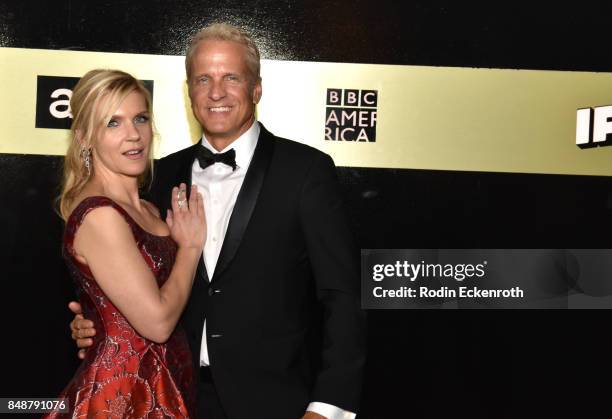 Actors Rhea Seehorn and Patrick Fabian at AMC, BBCA and IFC Emmy party at BOA Steakhouse on September 17, 2017 in West Hollywood, California.