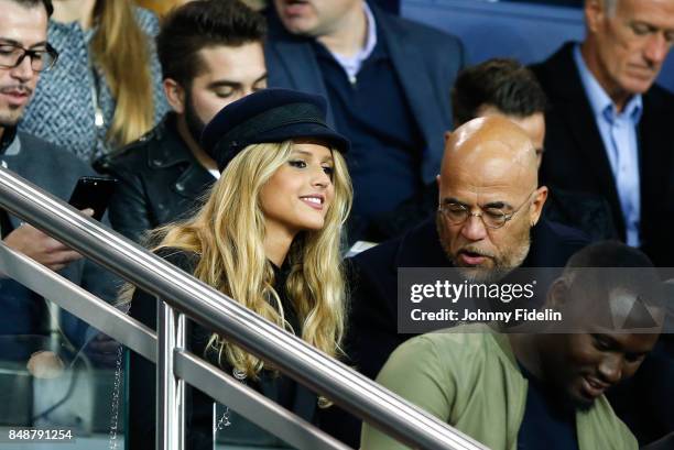 Julie Hantson wife of Pascal Obispo, french singer during the Ligue 1 match between Paris Saint Germain and Olympique Lyonnais at Parc des Princes on...