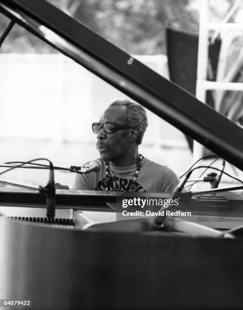 Professor Longhair (1918-1980, U.S. Jazz pianist and singer, playing the piano during a live concert performance at the Newport Jazz Festival in New...